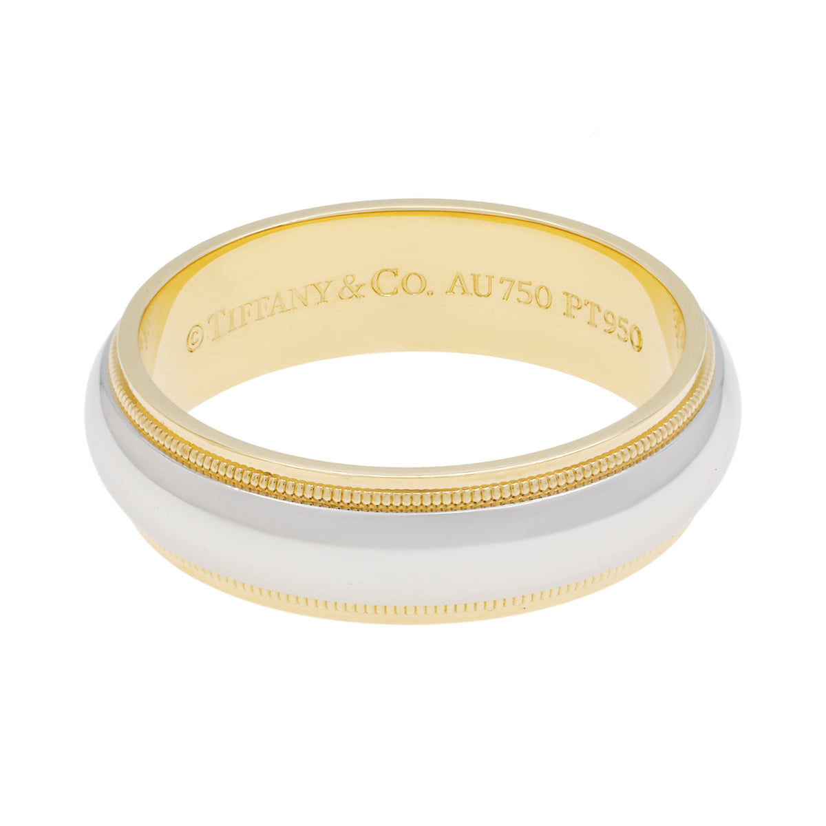 Tiffany & Co. 18K Yellow Gold Platinum 6mm Milgrain Band Ring Rings Tiffany and Co