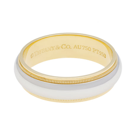 Tiffany & Co. 18K Yellow Gold Platinum 6mm Milgrain Band Ring Rings Tiffany and Co