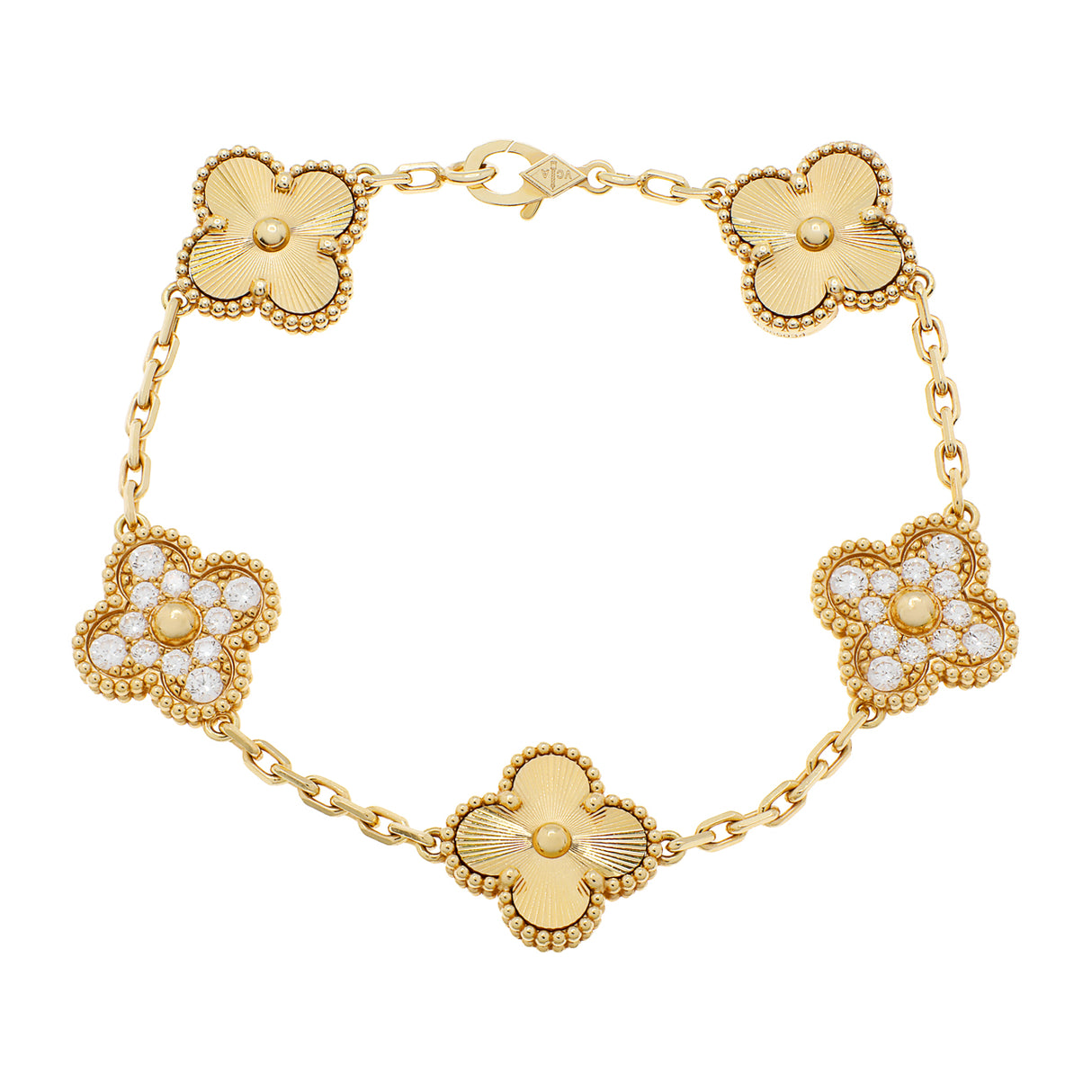 Van Cleef & Arpels 18K Yellow Gold Diamond 5 Motifs Vintage Alhambra Bracelet Designer Jewellery Van Cleef and Arpels