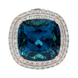 18K Rose Gold 23.46 Carat Blue Topaz Zorab Cocktail Ring Fine Jewellery Modaselle