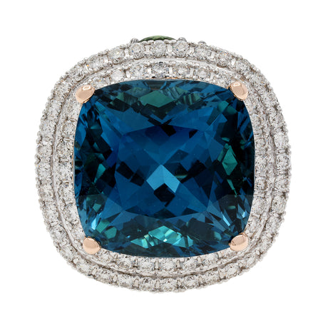 18K Rose Gold 23.46 Carat Blue Topaz Zorab Cocktail Ring Fine Jewellery Modaselle
