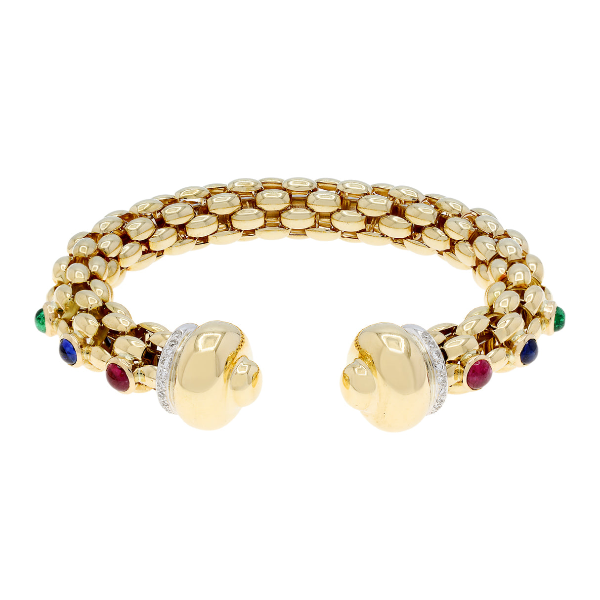 FOPE 18K Yellow Gold Flex'it Multi-Gemstone Open Bangle Fine Jewellery Modaselle