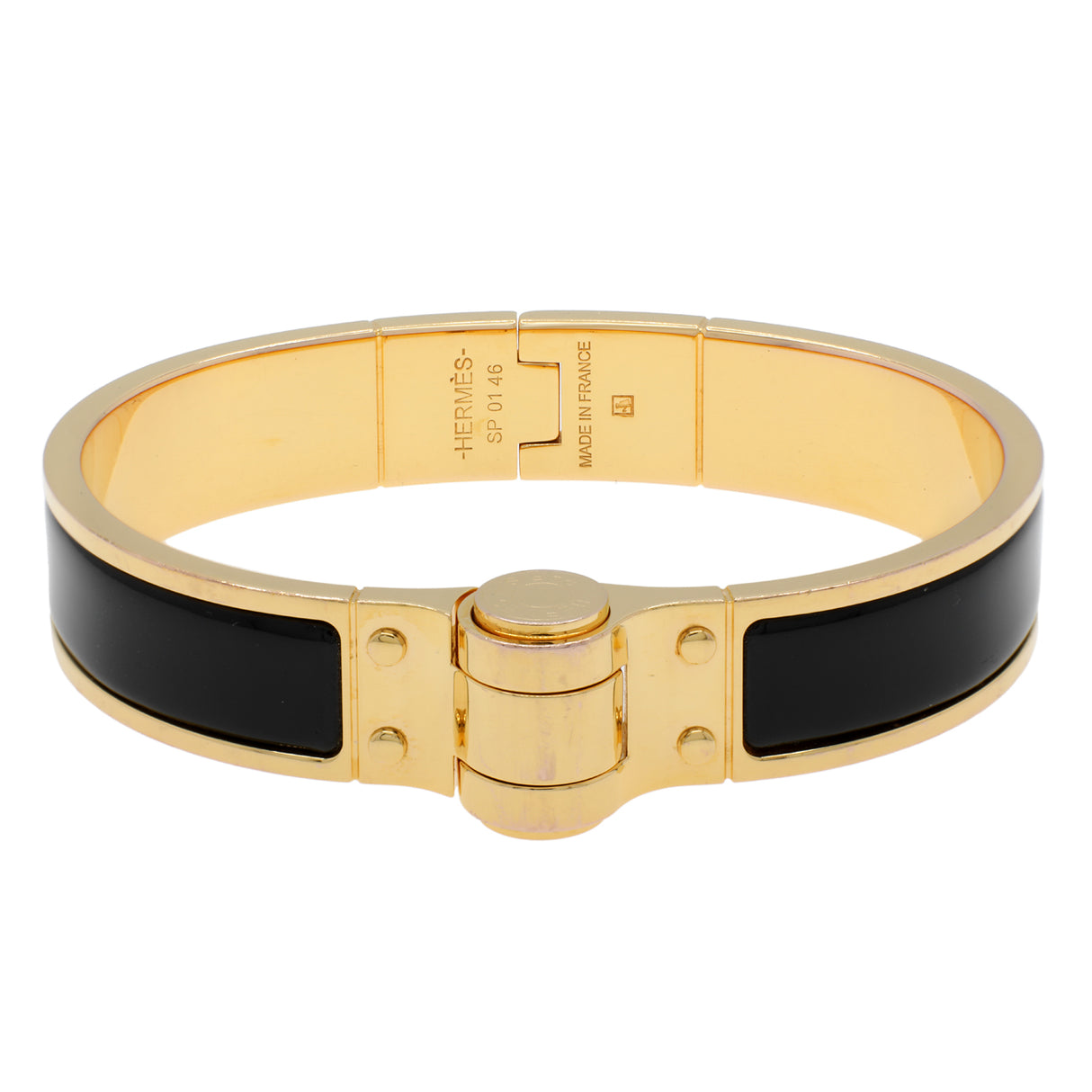 Hermes Black Enamel Charniere Uni Narrow Hinged Bracelet