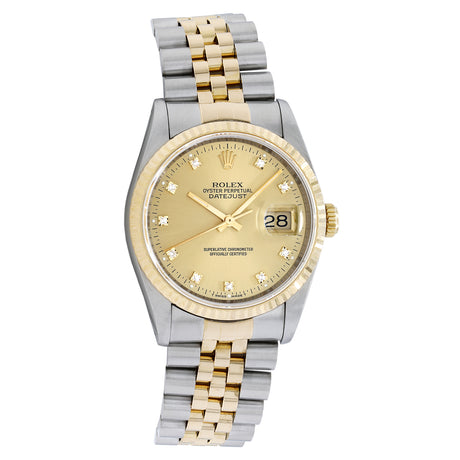 Rolex Stainless Steel 18K Yellow Gold Diamond Datejust 36 16233 Watches Rolex