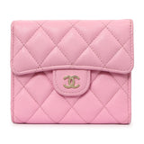 Chanel Pink Quilted Caviar Compact Flap Wallet