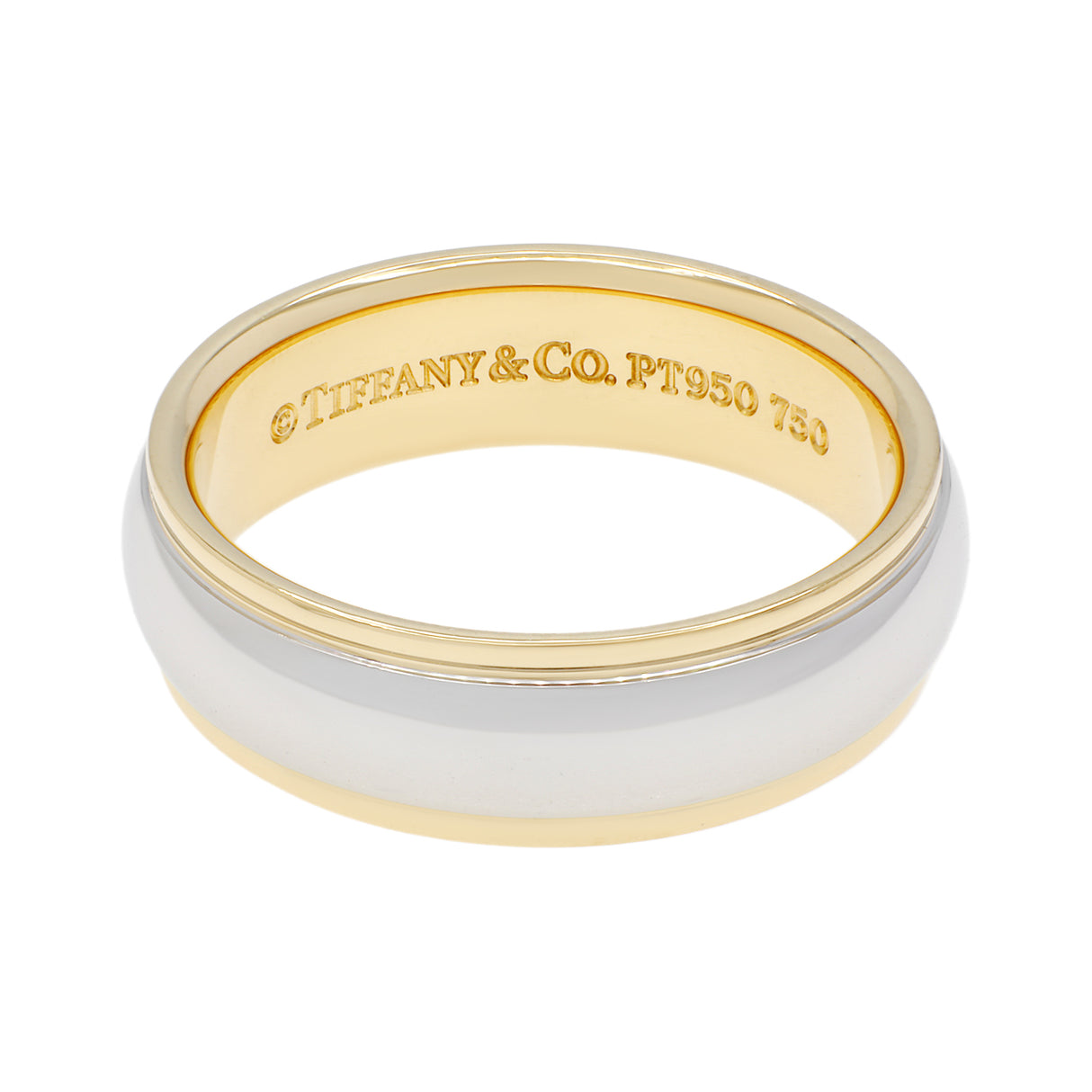 Tiffany & Co. Platinum 18K Yellow Gold 6mm Lucida Wedding Band Ring Designer Jewellery Tiffany and Co