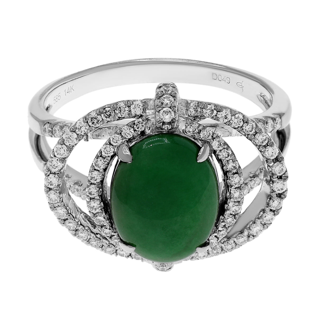 14K White Gold Cabochon Jadeite Ring