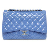 Chanel Light Blue Patent Maxi Classic Double Flap