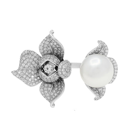 18K White Gold South Sea Pearl Diamond Blossom Ring Fine Jewellery Modaselle