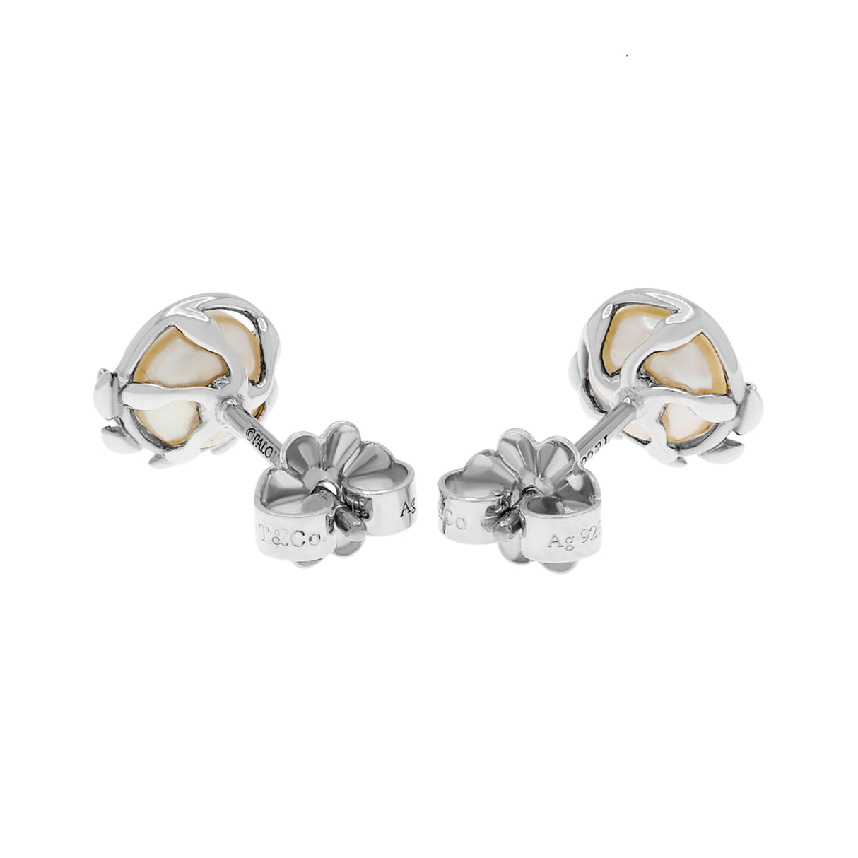Tiffany & Co. Sterling Silver Pearl Paloma Picasso Olive Leaf Stud Earrings Designer Jewellery Tiffany and Co