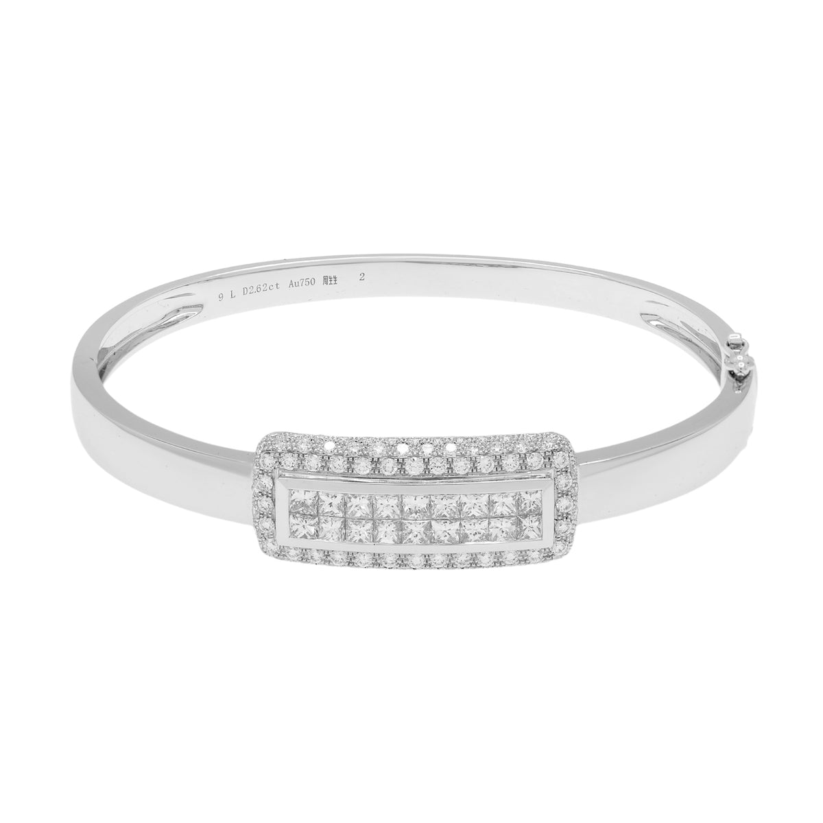 18K White Gold 2.62 Carat Diamond Hinged Bangle Bracelet Fine Jewellery Modaselle