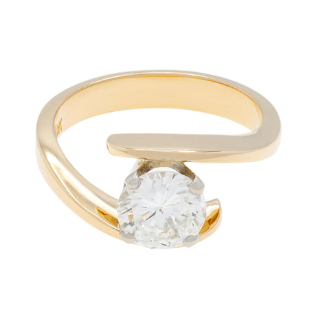 18K Yellow Gold 0.93 Carat Bypass Diamond Solitaire Ring Fine Jewellery Modaselle