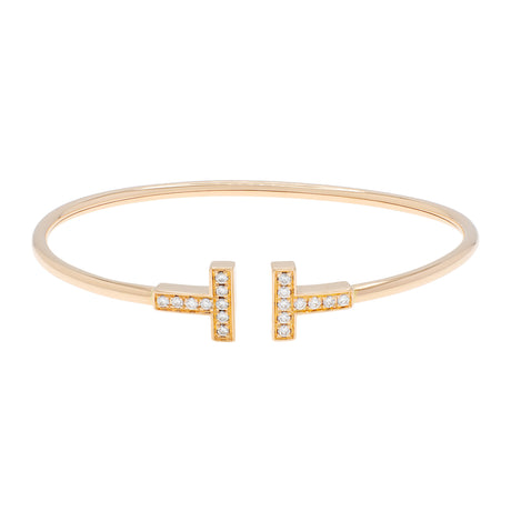 Tiffany & Co. 18K Rose Gold Diamond T Wire Bracelet Designer Jewellery Tiffany and Co