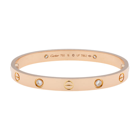 Cartier 18K Rose Gold 4 Diamond Love Bracelet Designer Jewellery Cartier