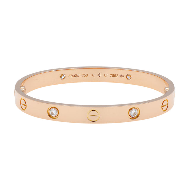 Cartier 18K Rose Gold 4 Diamond Love Bracelet Designer Jewellery Cartier