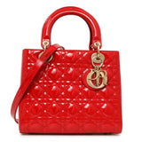 Christian Dior Red Patent Cannage Medium Lady Dior