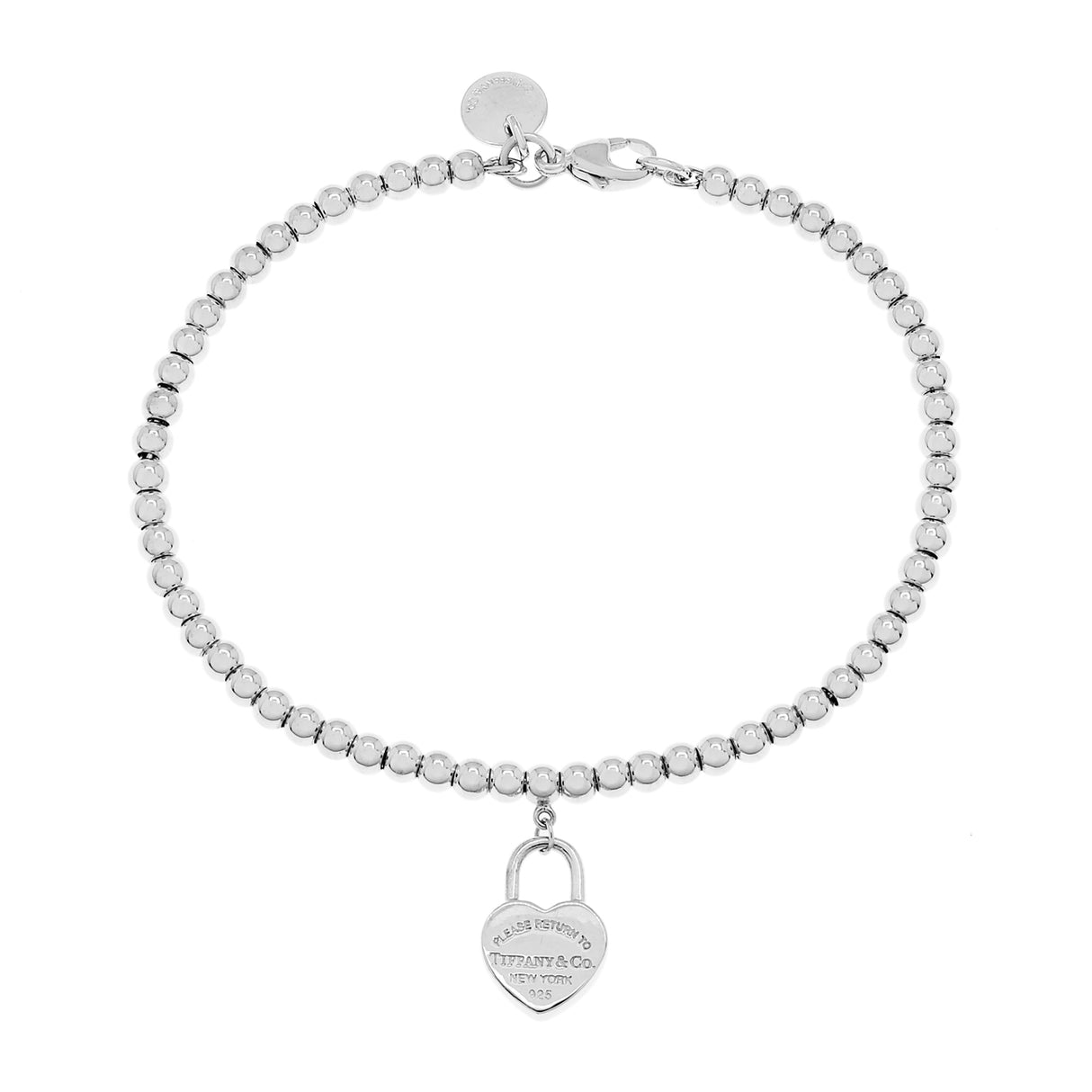 Tiffany & Co. Sterling Silver Mini Heart Lock Bead Bracelet Designer Jewellery Tiffany and Co