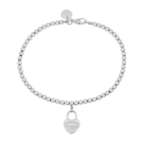 Tiffany & Co. Sterling Silver Mini Heart Lock Bead Bracelet Designer Jewellery Tiffany and Co