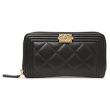 Chanel Black Quilted Lambskin Small Boy Zip Around Wallet