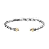 David Yurman Sterling Silver 18K Yellow Gold Diamond 4mm Cable Bracelet Designer Jewellery David Yurman