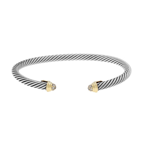 David Yurman Sterling Silver 18K Yellow Gold Diamond 4mm Cable Bracelet Designer Jewellery David Yurman