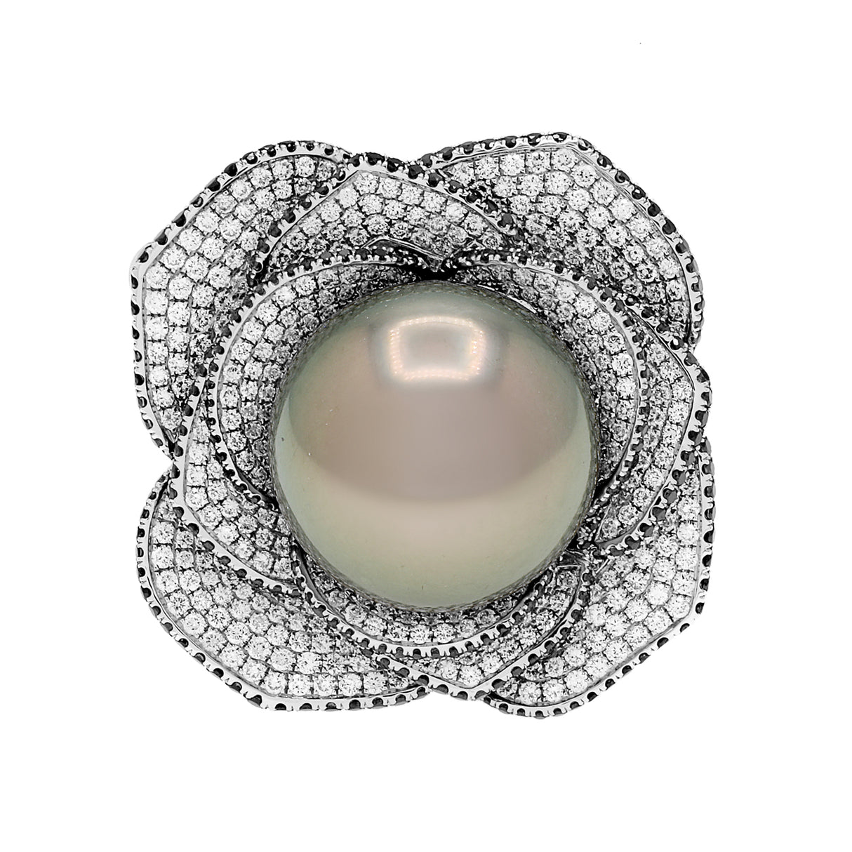 18K White Gold 17.0mm Tahitian Pearl Convertible Floral Pendant Ring Fine Jewellery Modaselle