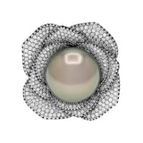 18K White Gold 17.0mm Tahitian Pearl Convertible Floral Pendant Ring Fine Jewellery Modaselle