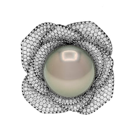 18K White Gold 17.0mm Tahitian Pearl Convertible Floral Pendant Ring Fine Jewellery Modaselle