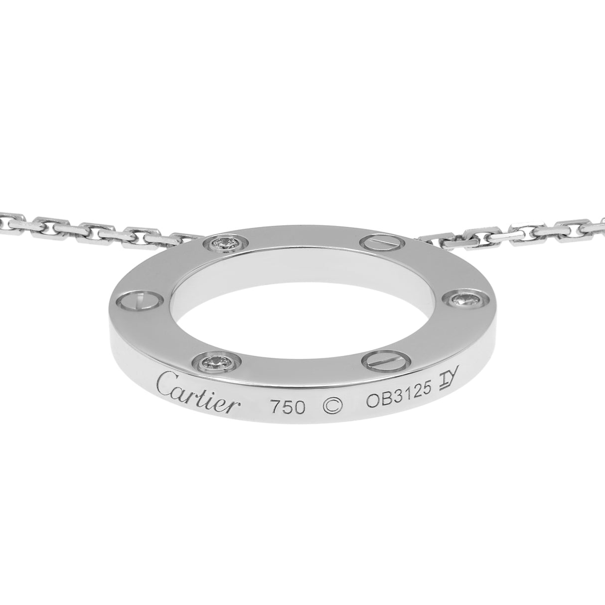 Cartier 18K White Gold 3 Diamond Love Necklace