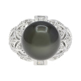 18K White Gold 12.58mm Tahitian Pearl Diamond Ring Fine Jewellery Modaselle
