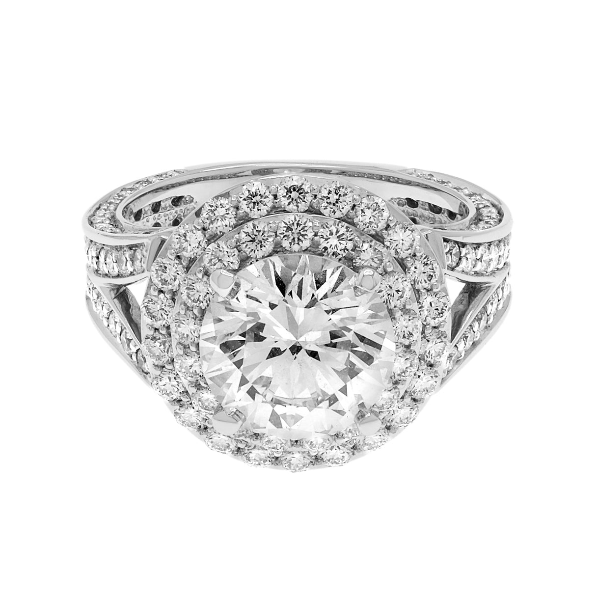 18K White Gold 2.82 Carat Diamond Double Halo Ring Fine Jewellery Modaselle