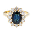 18K Yellow Gold 1.34 Carat Oval Sapphire Diamond Halo Ring Fine Jewellery Modaselle