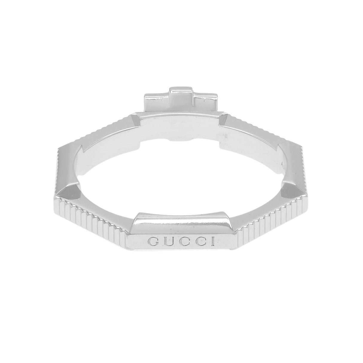 Gucci 18K White Gold Rubellite Diamond Link to Love Ring Designer Jewellery Gucci