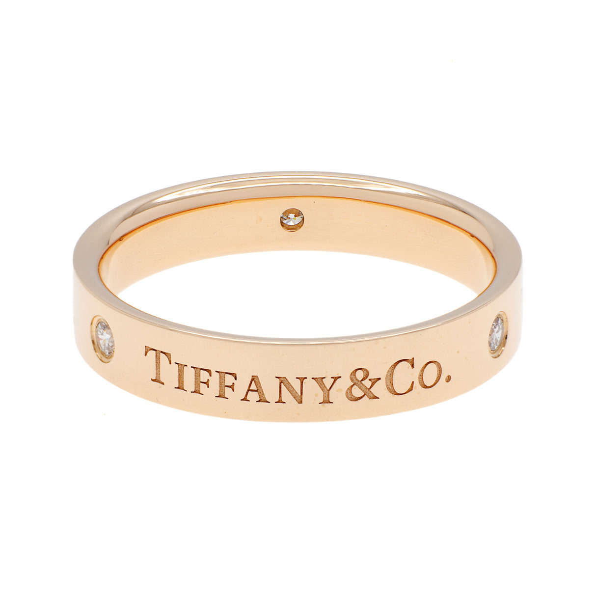 Tiffany & Co 18K Rose Gold Diamond 4mm Band Ring Designer Jewellery Tiffany and Co
