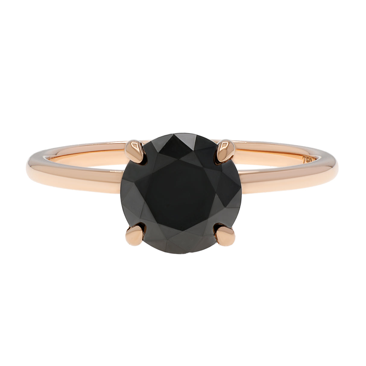 18K Rose Gold Black Diamond Solitaire Hidden Halo Ring