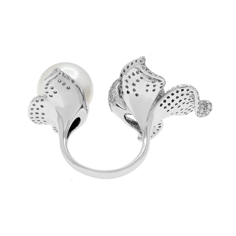 18K White Gold South Sea Pearl Diamond Blossom Ring Fine Jewellery Modaselle