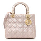 Christian Dior Lotus Pearly Lambskin Cannage Medium Lady Dior