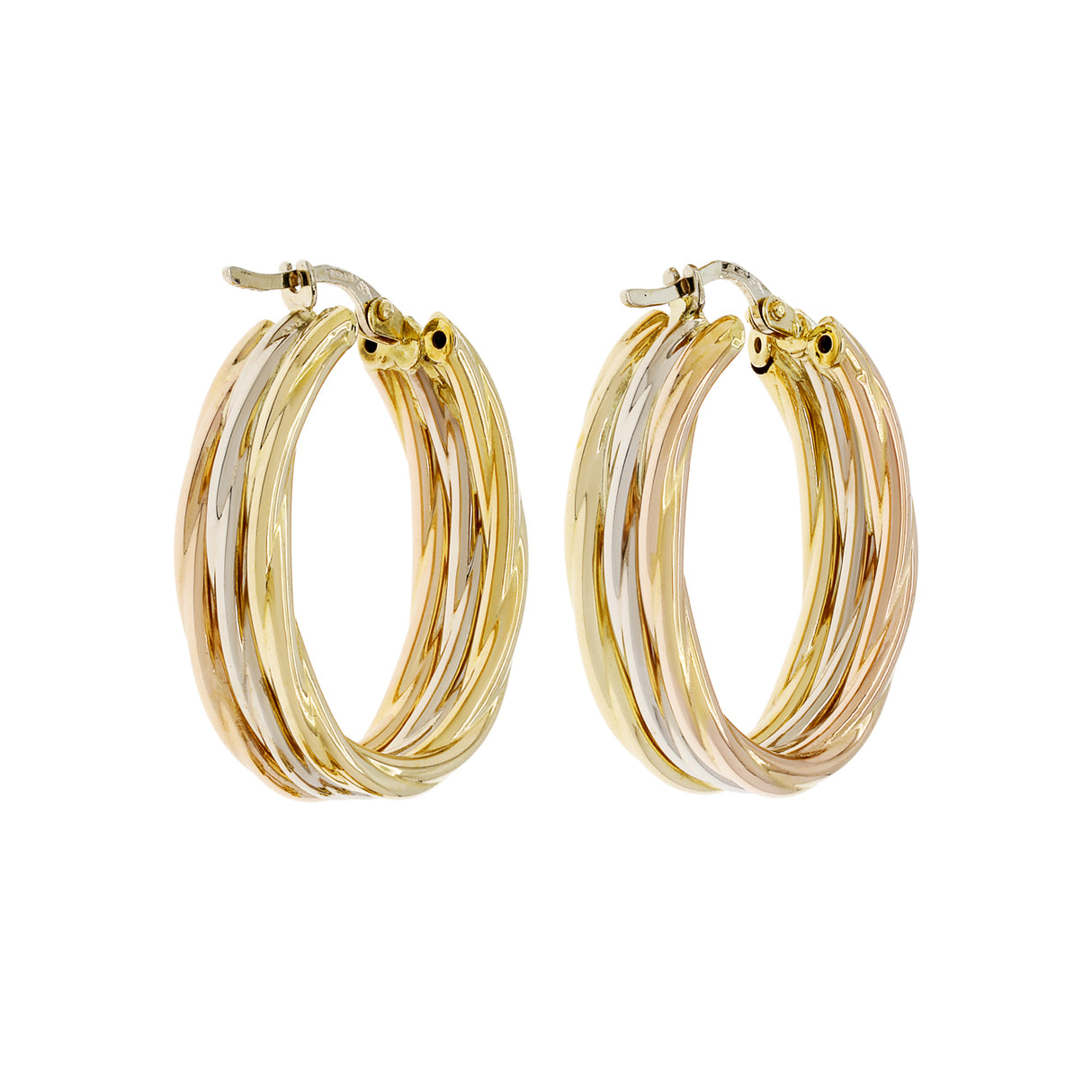 18K White & Yellow Gold Triple Twist Oval Hoop Earrings Fine Jewellery Modaselle