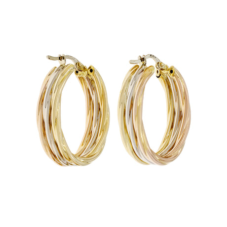 18K White & Yellow Gold Triple Twist Oval Hoop Earrings Fine Jewellery Modaselle