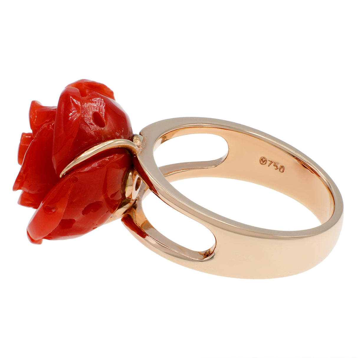 18K Rose Gold Coral Rose Blossom Ring