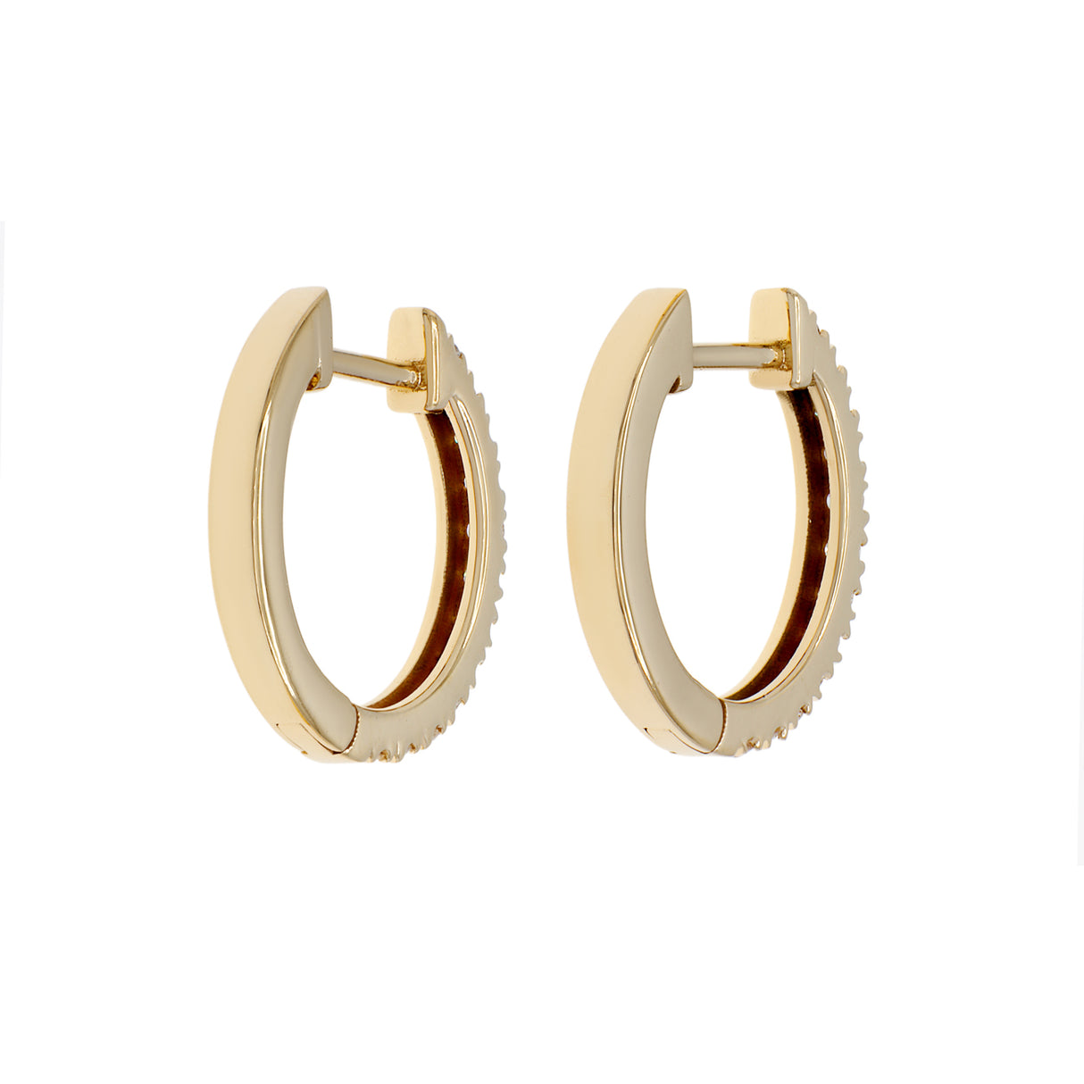 18K Yellow Gold Diamond Huggie Hoop Earrings