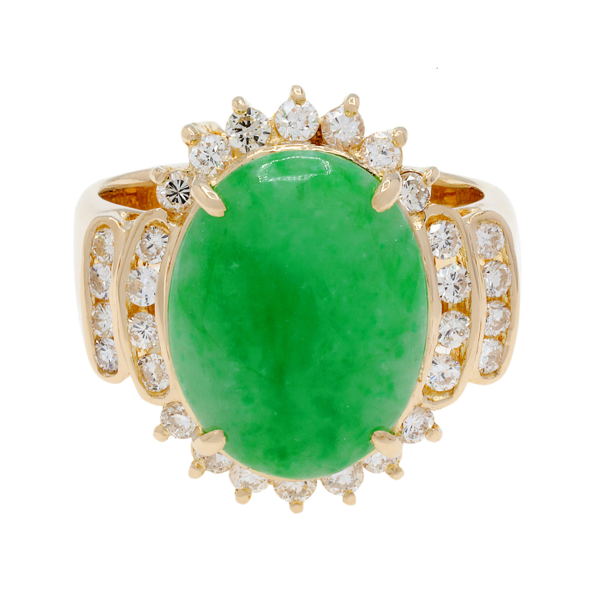 14K Yellow Gold Cabochon Jadeite Diamond Ring Fine Jewellery Modaselle