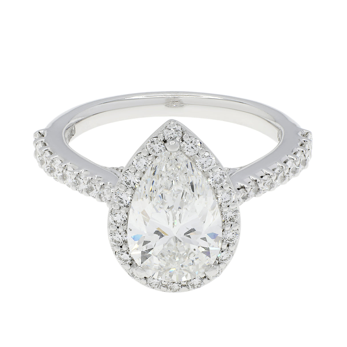 18K White Gold 1.51 Carat Pear Diamond Halo Ring Fine Jewellery Modaselle