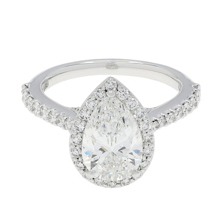 18K White Gold 1.51 Carat Pear Diamond Halo Ring Fine Jewellery Modaselle