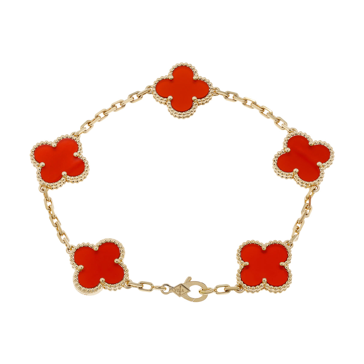 Van Cleef & Arpels 18K Yellow Gold Carnelian 5 Motifs Vintage Alhambra Bracelet Designer Jewellery Van Cleef and Arpels