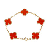 Van Cleef & Arpels 18K Yellow Gold Carnelian 5 Motifs Vintage Alhambra Bracelet Designer Jewellery Van Cleef and Arpels