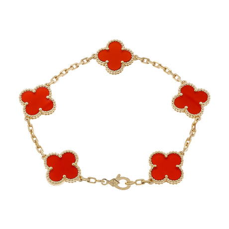 Van Cleef & Arpels 18K Yellow Gold Carnelian 5 Motifs Vintage Alhambra Bracelet Designer Jewellery Van Cleef and Arpels