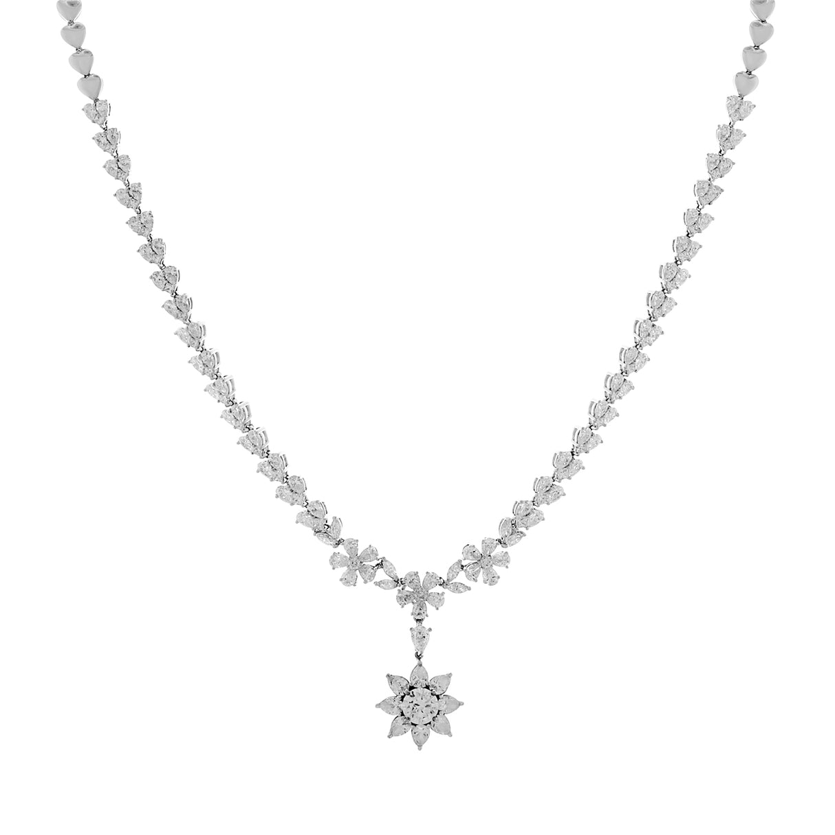 18K White Gold Riviere Blossom 13.37 Carat Diamond Necklace