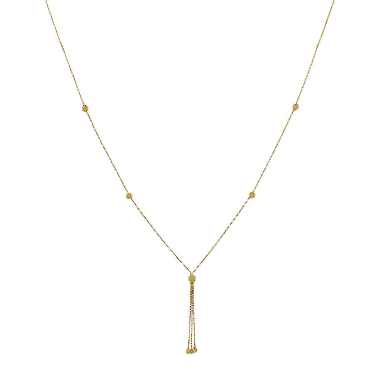 18K Yellow Gold Lariat Bead Necklace