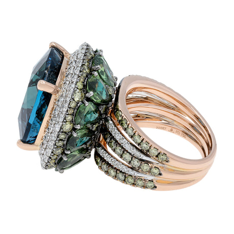 18K Rose Gold 23.46 Carat Blue Topaz Zorab Cocktail Ring Fine Jewellery Modaselle